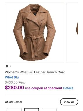 Whet Blu Women's Camel Leather Trench Coat